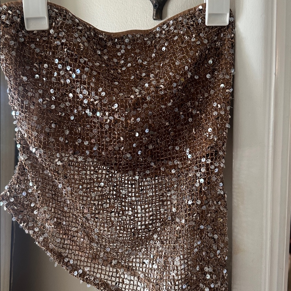 Sequin Mesh tube top asymmetrical Y2K